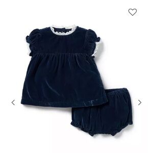 Janie and Jack Navy Velvet Baby Dress Set